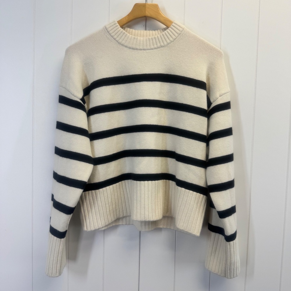 H&M Preppy Striped Crewneck Sweater Womens Large Nautical Parisian Minimalist